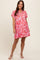 Red Floral Button Front Collared Maternity Dress