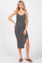 Charcoal Ribbed Side Slit Sleeveless Midi Dress