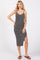 Charcoal Ribbed Side Slit Sleeveless Midi Dress