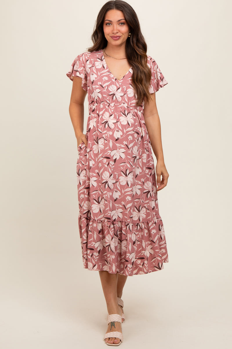 Floral Print Flared Sleeve Fit & Flare Maternity Midi Dress main image 1