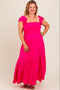 Fuchsia Smocked Ruffle Layered Short Sleeve Tiered Maternity Maxi Dress