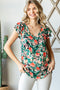 Black Floral Ruffle Cap Sleeve Top