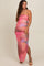 Pink Abstract Print Ruched Side Slit Maternity Maxi Dress