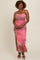 Pink Abstract Print Ruched Side Slit Maxi Dress