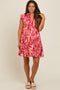 Red Printed Ruffle Sleeve Maternity Dress
