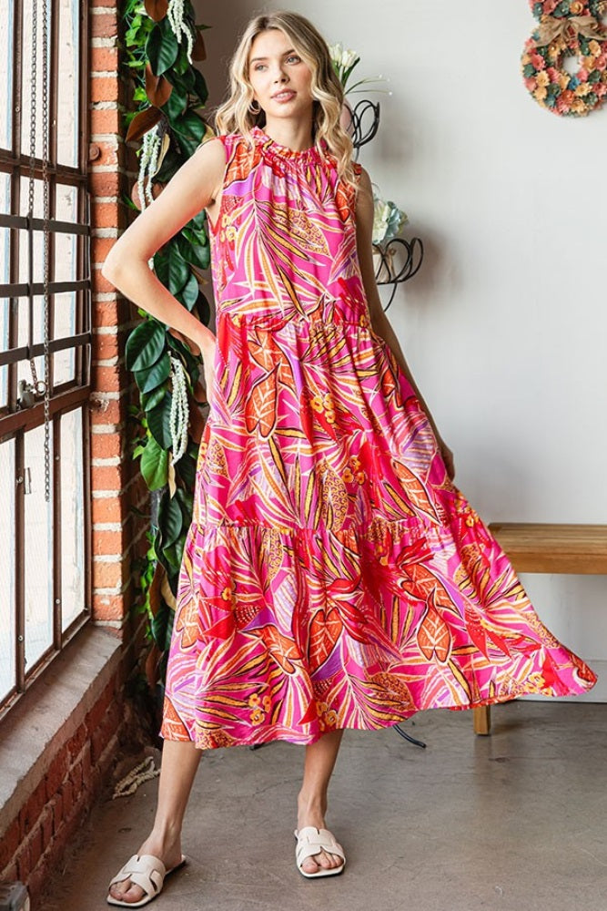 Red Floral Tie-Up Neck Maternity Midi Dress