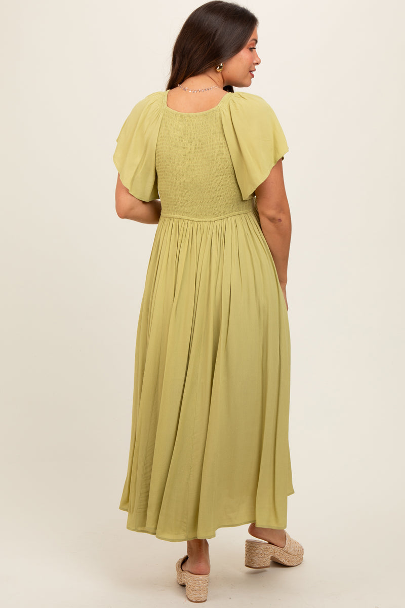 Olive V-Neck Basic Maternity Shirt Dress main image 0
