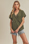 Olive Wrap Short Sleeve Raw Hem Top