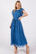 Blue Short Sleeve Crinkle Self Tie Dress