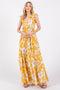 Yellow Floral Deep V-Neck Open Back Maxi Dress