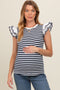 Navy Blue Striped Eyelet Lace Sleeve Maternity Blouse