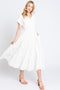 Off White Collar V Neck Cuffed Sleeve Tiered Midi Dress