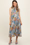 Navy Blue Floral Paisley Mock Neck Maternity Midi Dress