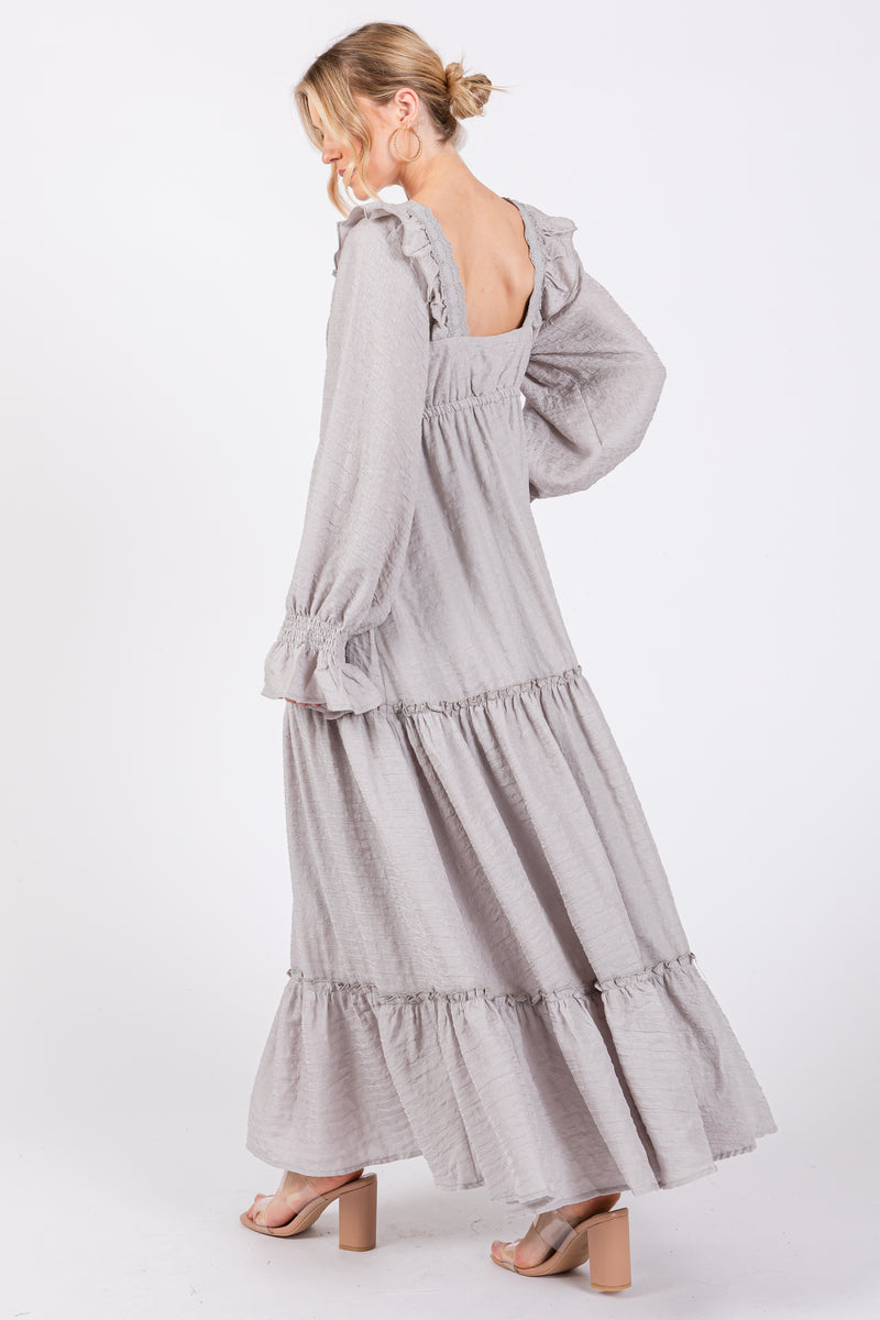 Grey Multi Colored Printed Maxi Dress With Keyhole Neck & Half Sleeves main image 0