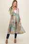Green Floral Paisley Metallic Striped Tie Front Maternity Cover Up