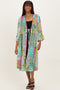 Green Floral Paisley Metallic Striped Tie Front Cover Up