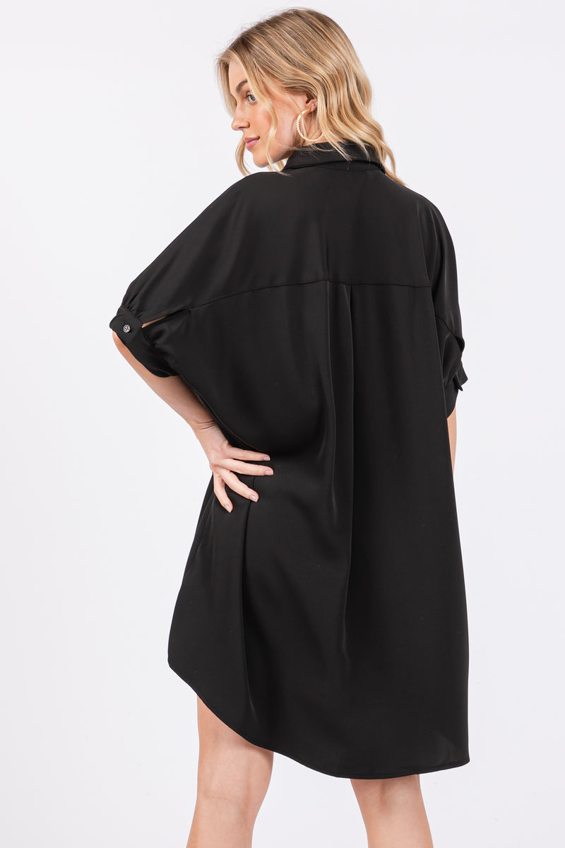Black Collared Button Down Shirt Dress – PinkBlush