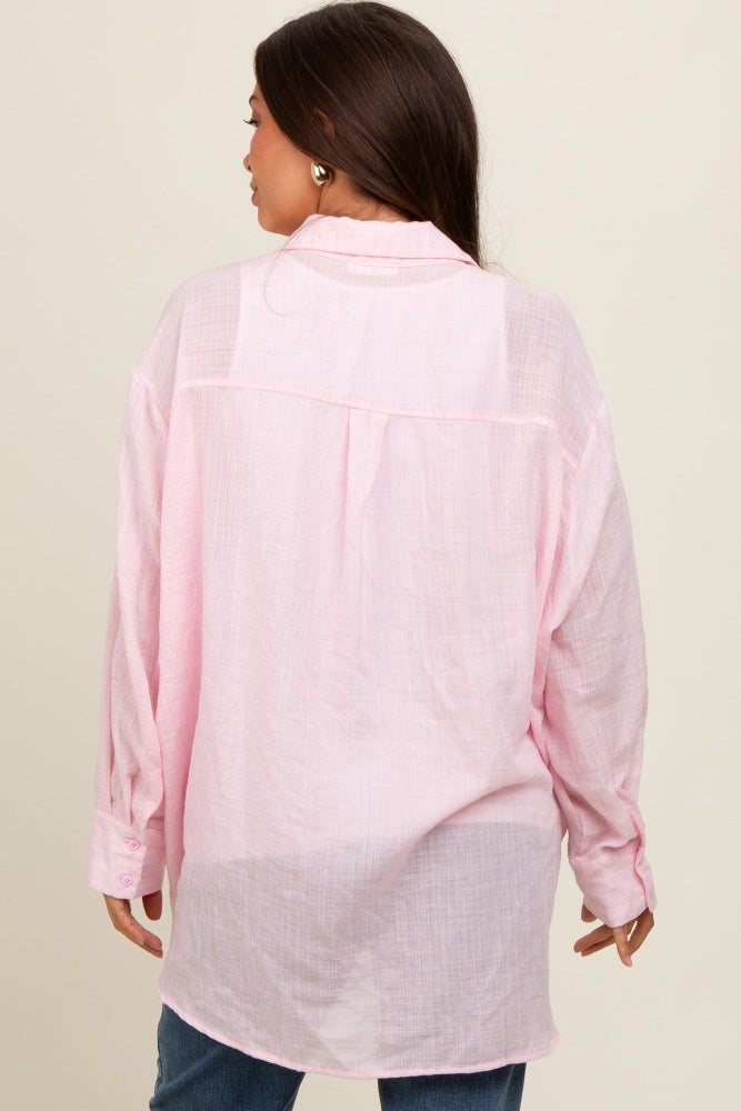 Beige Lightweight Sheer Button Down Maternity Blouse main image 0