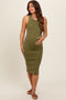 Olive Acid Wash Ribbed Sleeveless Maternity Midi Dress