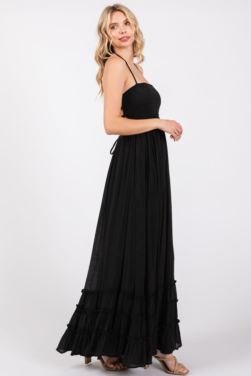 Black Smocked Halter Cutout Maxi Dress – PinkBlush