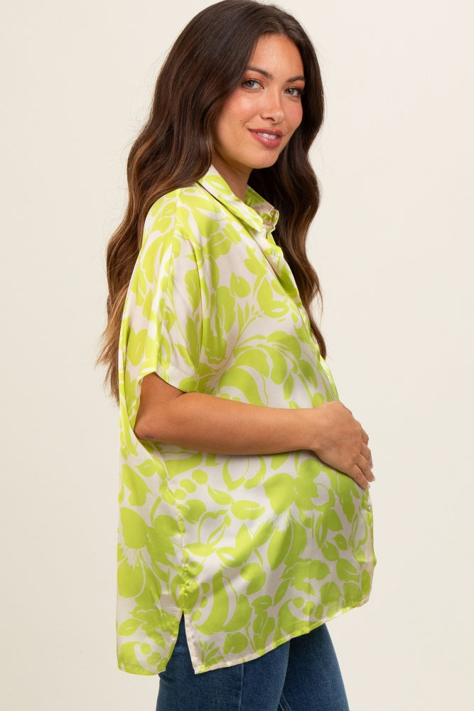 Beige Lightweight Sheer Button Down Maternity Blouse