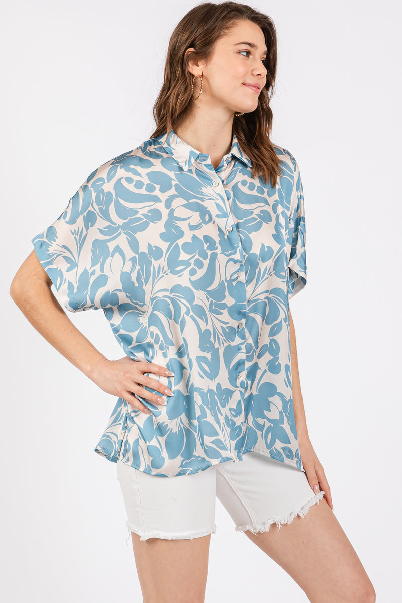 Beige Whimsical Whirl Embroidered Button Down Blouse