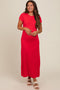 Red Short Sleeve Maternity Midi T-Shirt Dress