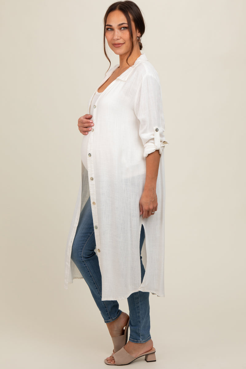 Camel Collared Button-Down Short Sleeve Maternity Blouse main image 0