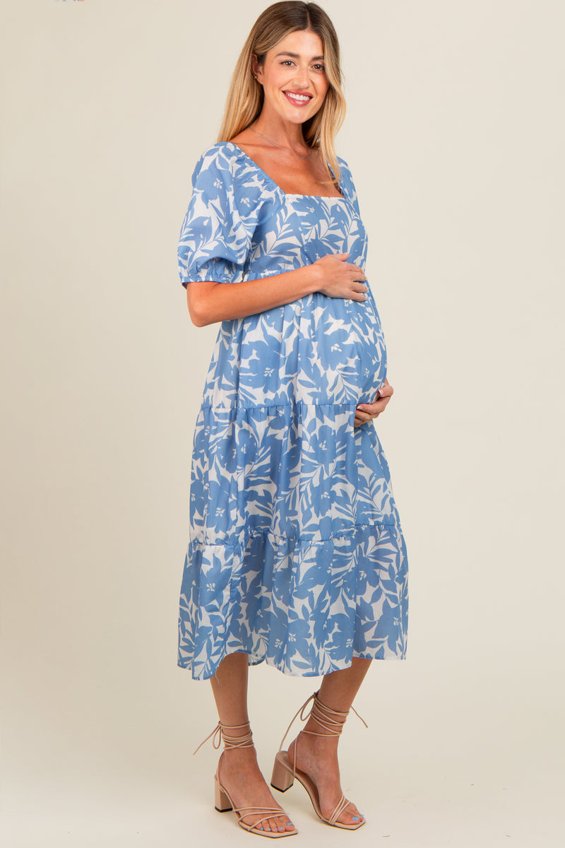 Blue White Floral Maternity Midi Dress – PinkBlush