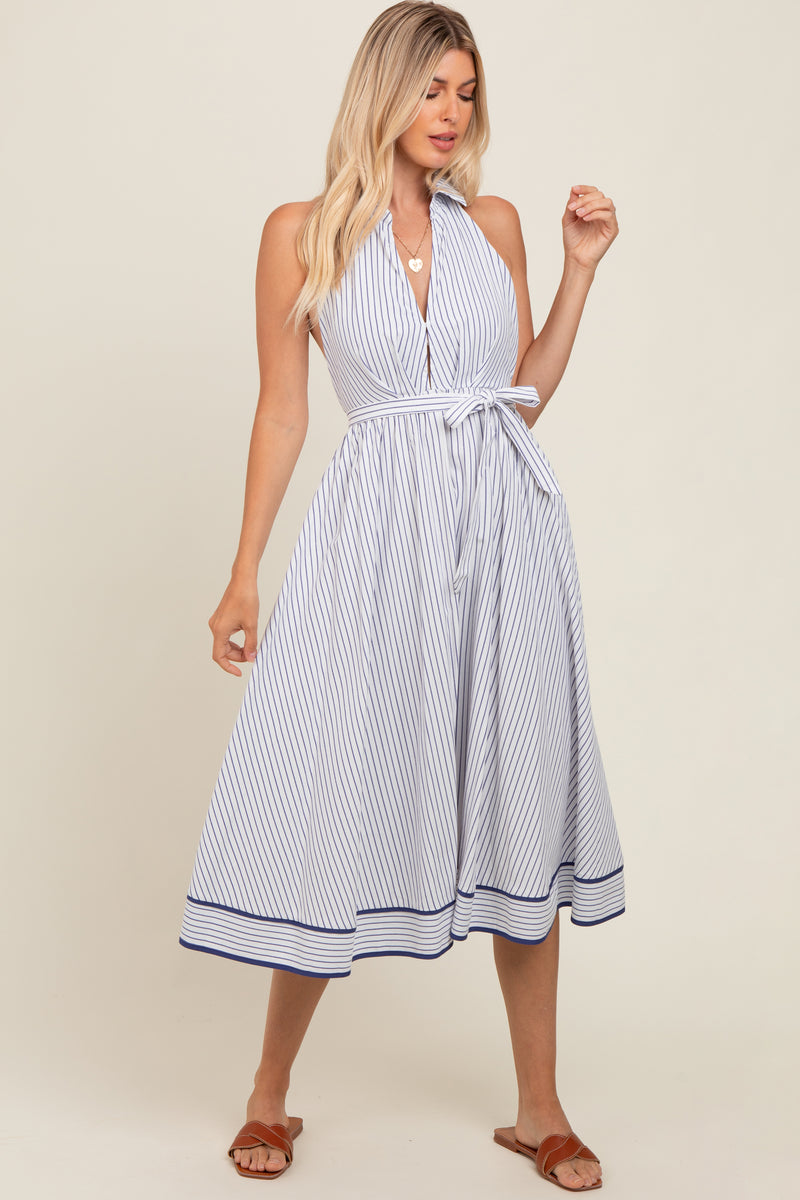 White Slim Shirt Sleeve Midi Zipper Front Dress main image 1