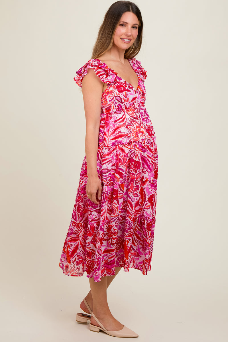 Floral Lace Flutter Sleeve Maternity Maxi Dress