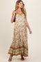 Cream Floral Border Print Lace Up Back Maternity Maxi Dress