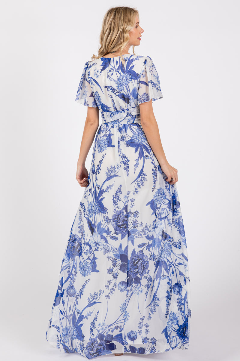 1310535 Blue Side Slit Maxi Dress