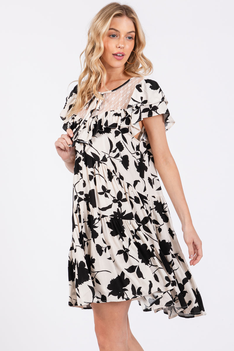 Black Floral Ruffle Lace Dress – PinkBlush