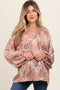 Mocha V-Neck Long Puff Sleeve Maternity Top