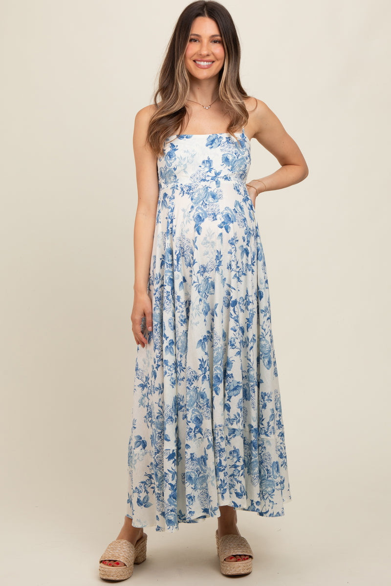 Cream Floral Flowy Sleeveless Squared Neckline Maternity Dress – PinkBlush