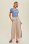 Beige Pleated Elastic Waist Wide Leg Crop Pants