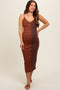 Brown Striped Ribbed Maternity Dress
