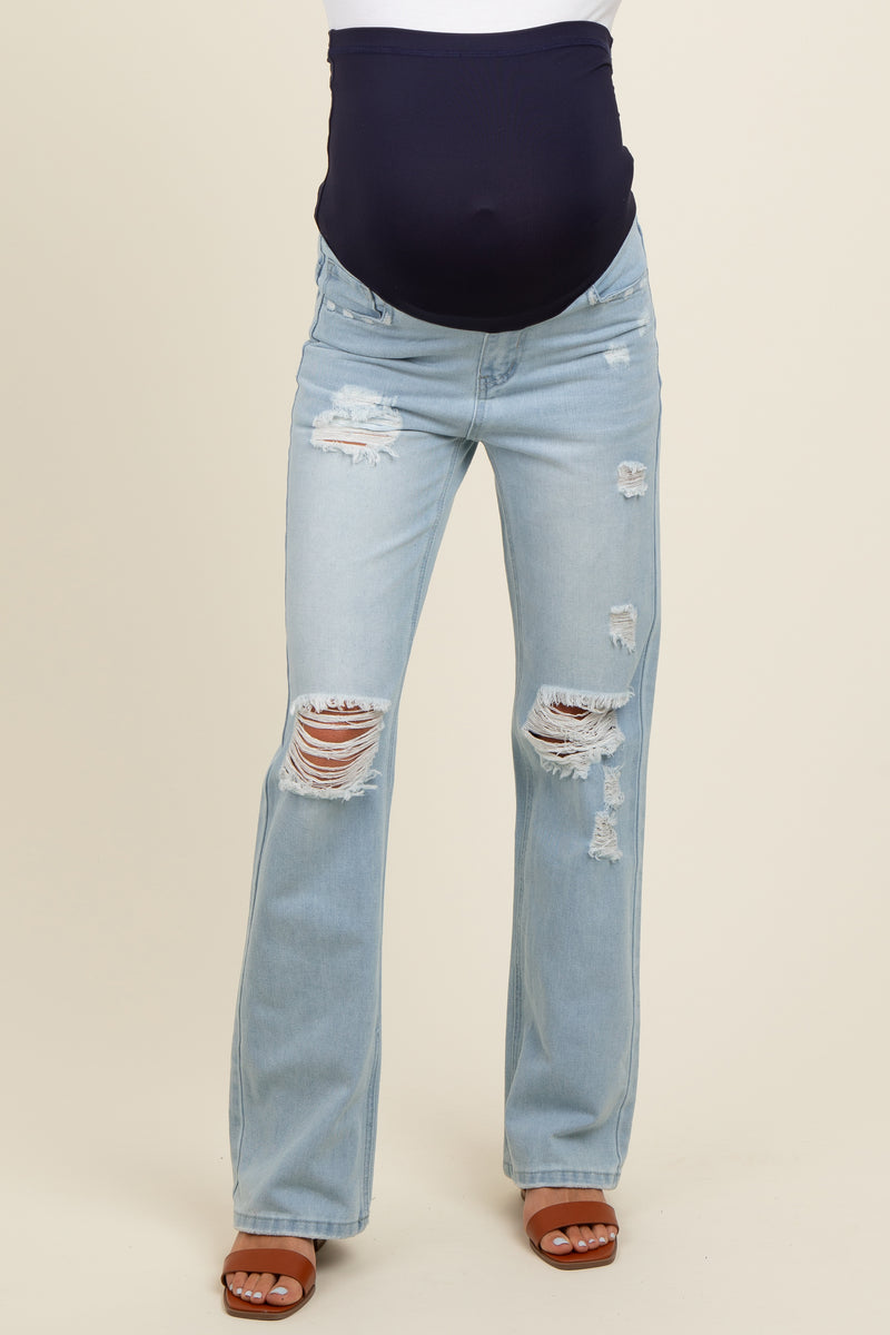 Babyhug Knee Length Denim Jamaican With Stretch & Text Print - Blue