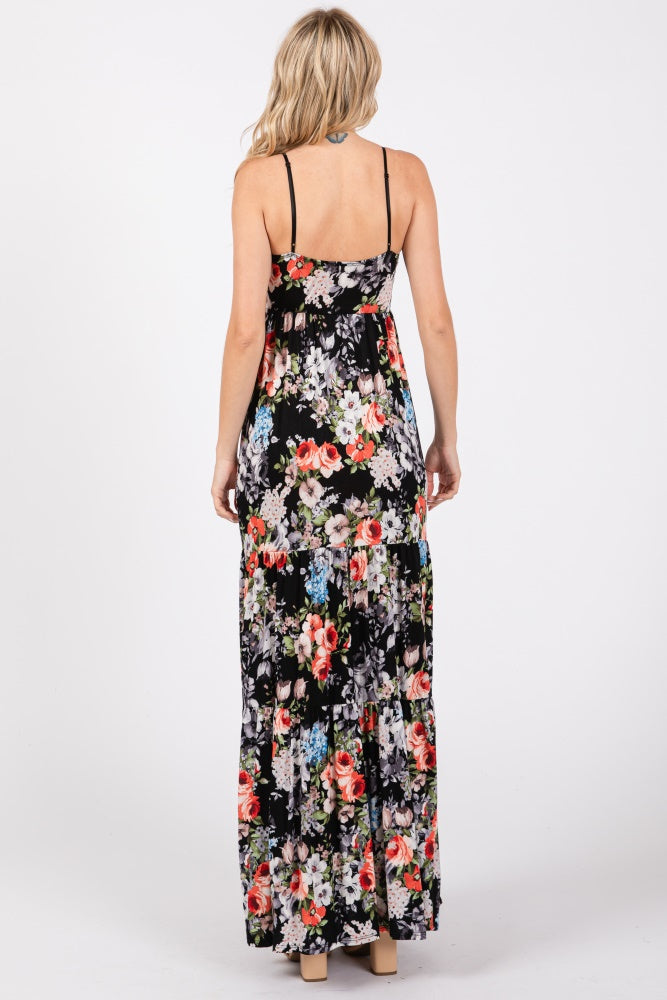 Black Floral Front Tie Maxi Dress – PinkBlush
