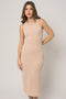 Beige Sleeveless Ribbed Midi Dress