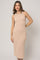 Beige Sleeveless Ribbed Midi Dress