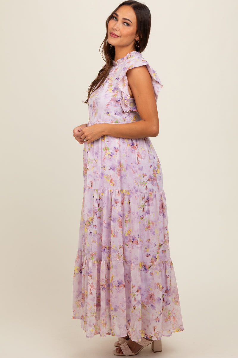 Anglaise Lace Ruffled Sleeve Tiered Maternity Maxi Dress main image 0