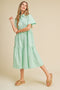 Mint Green Tiered Button Down Midi Dress