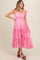 Pink Textured Tie Strap Tiered Maternity Midi Dress