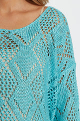 Aqua Diamond Open Knit Maternity Sweater