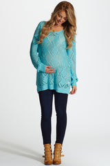 Aqua Diamond Open Knit Maternity Sweater