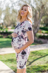 PinkBlush White Floral Fitted Maternity Dress