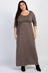 Mocha 3/4 Sleeve Plus Maxi Dress