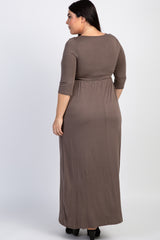 Mocha 3/4 Sleeve Plus Maxi Dress